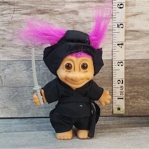 Vintage 1990s Russ Troll Vintage Doll Pink Hair Ninja Warrior With Sword Fight